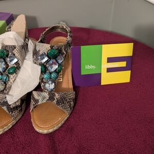 libby. edelman Snake Print Espadrilles with Green and Blue Gems